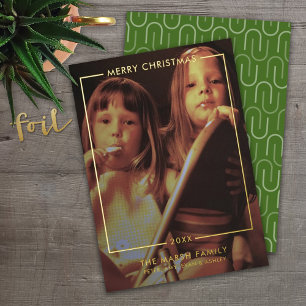 Carte De Vœux En Aluminium Merry Christmas Photo vertical - Gold Border