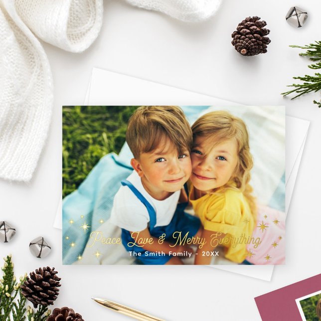 Carte De Vœux En Aluminium Merry Everything Gold Stars Bordure photo (Créateur téléchargé)