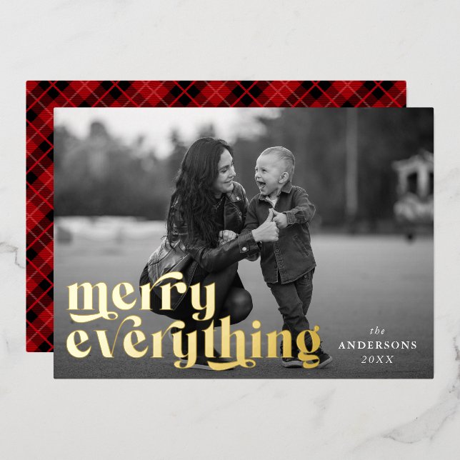Carte De Vœux En Aluminium Merry Everything Photo Gold (Recto/Verso)
