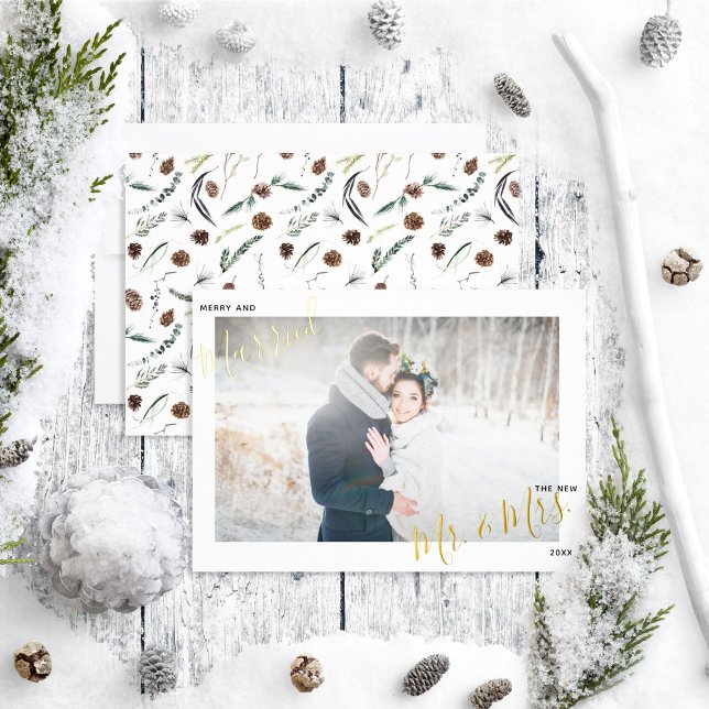 Carte De Vœux En Aluminium Merry & Marié Dusty Winter Wedding Photo (Créateur téléchargé)
