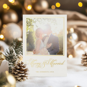 Carte De Vœux En Aluminium Merry & Married Élégante Calligraphie Photo