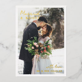 Carte De Vœux En Aluminium Minimal Gold Foil Typography Married Bright Photo