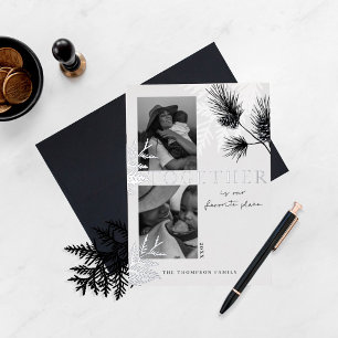 Carte De Vœux En Aluminium Minimal Japandi Monochrome Two Christmas Photo
