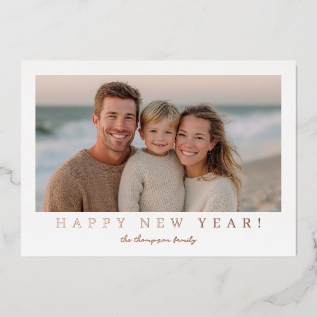 Carte De Vœux En Aluminium Minimal Modern New Year Photo (Recto)