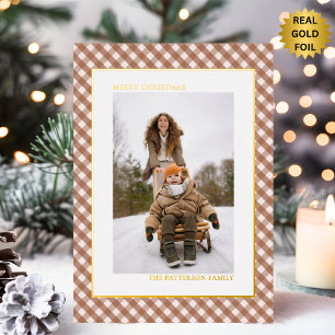 Carte De Vœux En Aluminium Mocha Brown En vichy Plaid Motif Photo Noël