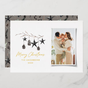 Carte De Vœux En Aluminium mocha moderne scandi élégant script photo de Noël