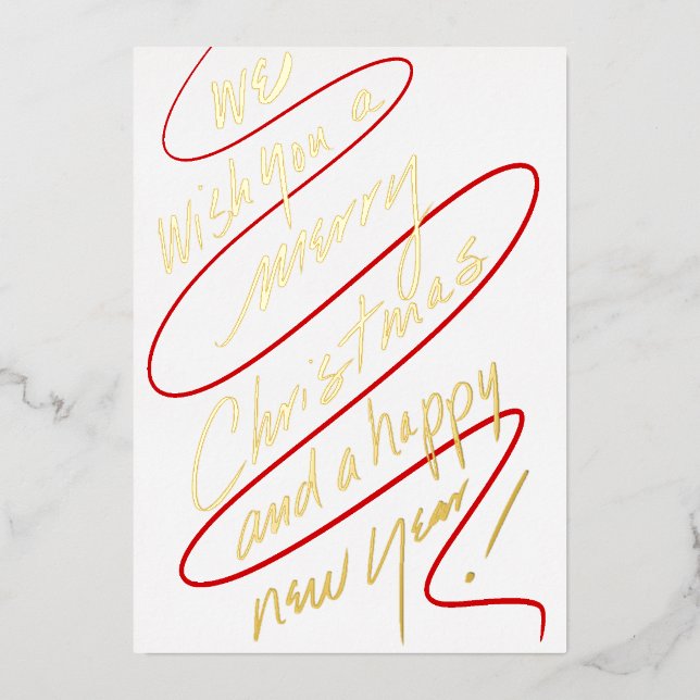 Carte De Vœux En Aluminium Modern Handwritten Red and Gold Script Design (Recto)