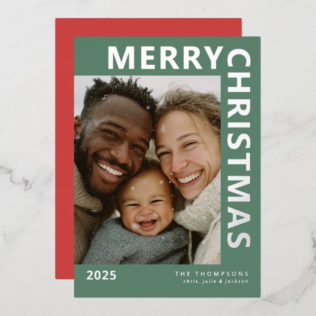 Carte De Vœux En Aluminium Modern Merry Christmas Photo Card (Recto/Verso)