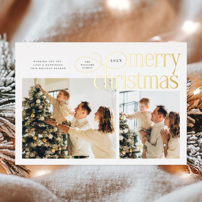 Carte De Vœux En Aluminium Modern Merry Christmas simple 2 photos family  (Créateur téléchargé)