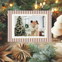 Modern Mocha Brown Stripes Photo Christmas Gold