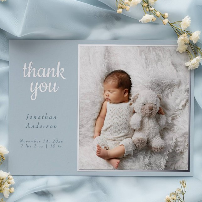 Carte De Vœux En Aluminium Modern Powder Blue Silver Foil Birth Announcement (Créateur téléchargé)
