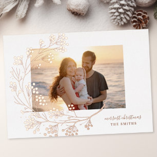Carte De Vœux En Aluminium Modern ROSE Gold Winter Merry Christmas Photo