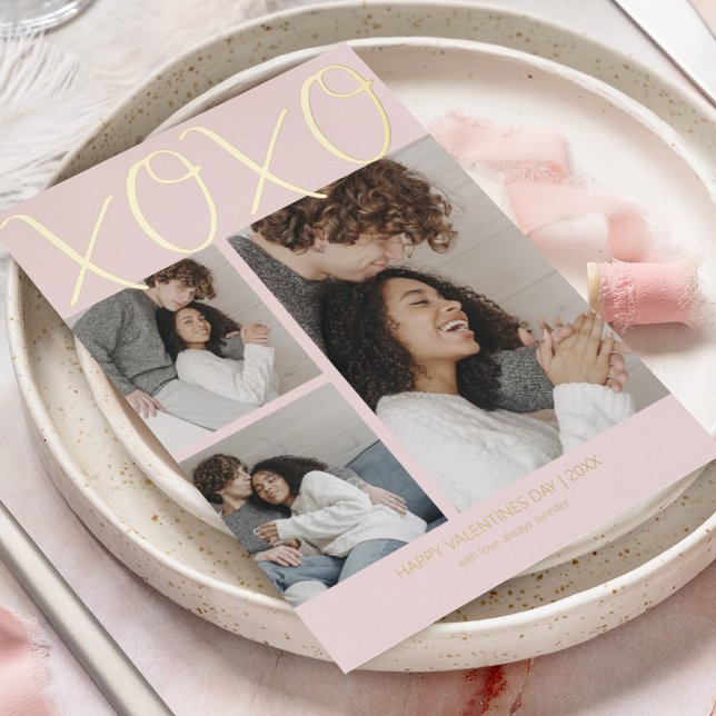 Carte De Vœux En Aluminium Modern Simple 3 Photo Valentines Day (Créateur téléchargé)