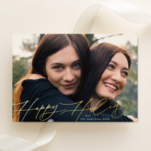 Carte De Vœux En Aluminium Moderne   Christmas One Photo Happest Gold