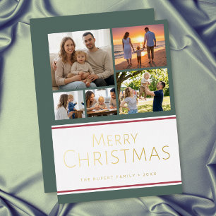Carte De Vœux En Aluminium Moderne Collage de Photos de Noël avec du Houx Joy