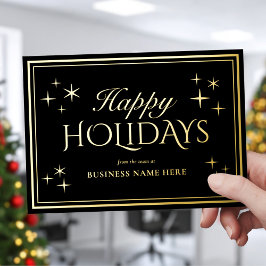 Carte De Vœux En Aluminium Moderne Elegant Black Gold Happy Holidays Business