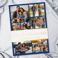 Moderne Feliz Navidad Collage Photo 7 en Bleu et B