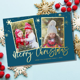 Carte De Vœux En Aluminium Moderne Joyeux Noël 2 Photo Script