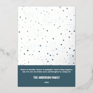 Carte De Vœux En Aluminium Moderne Noël Bleu Maison Blanche Design Argent