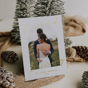 Carte De Vœux En Aluminium Moderne Photo de mariage à l'arche Joyeux