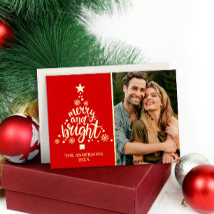 Carte De Vœux En Aluminium Moderne Photo Rouge Or Véritable Joyeux Noël