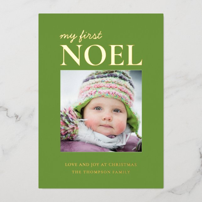 Carte De Vœux En Aluminium Mon premier Noel Baby Photo Holiday (Recto)