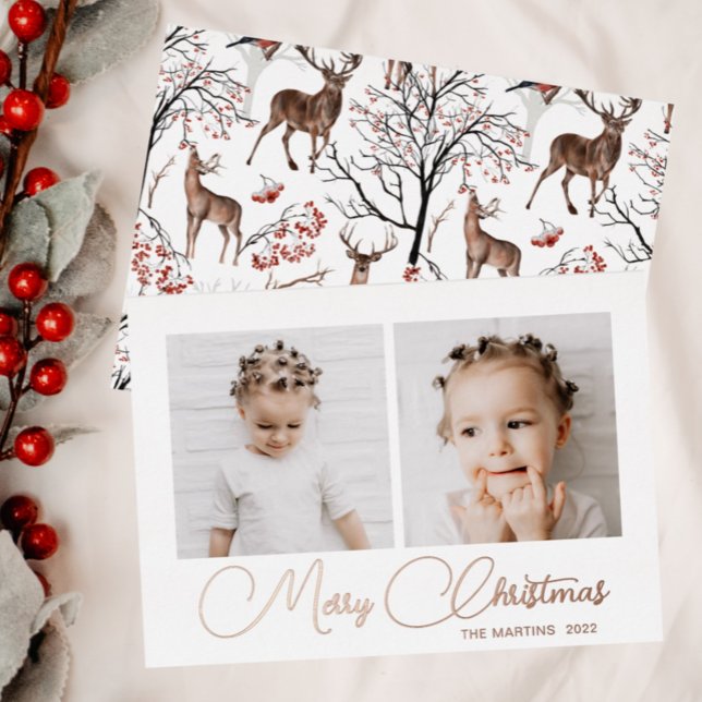 Carte De Vœux En Aluminium Motif de cerfs d'hiver Festif Deux photos (Créateur téléchargé)