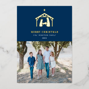 Carte De Vœux En Aluminium Nativité Joyeux Noël bleu