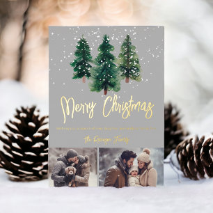 Carte De Vœux En Aluminium Neige élégante noël arbres famille 2 photos