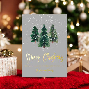 Carte De Vœux En Aluminium Neige vert élégant aquarelle arbres de Noël