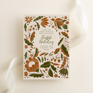 Carte De Vœux En Aluminium Neutraux Chaleureux Joyful Holiday Folk Illustrati