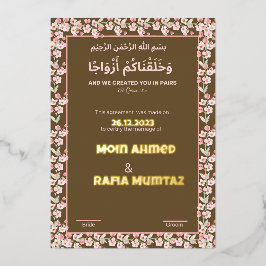 Carte De Vœux En Aluminium Nikkah rose Brown, certificat de mariage islamique