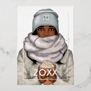 Carte De Vœux En Aluminium Noël afro-américain d'hiver cosy