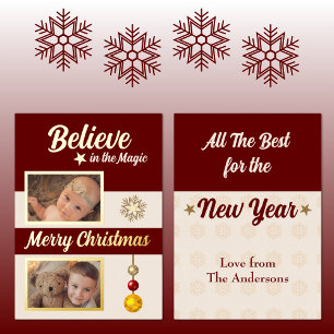 Carte De Vœux En Aluminium Noël baubles étoiles snowflake photos bordeaux