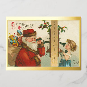 Carte De Vœux En Aluminium Noël de la petite fille des années 1910 vintage