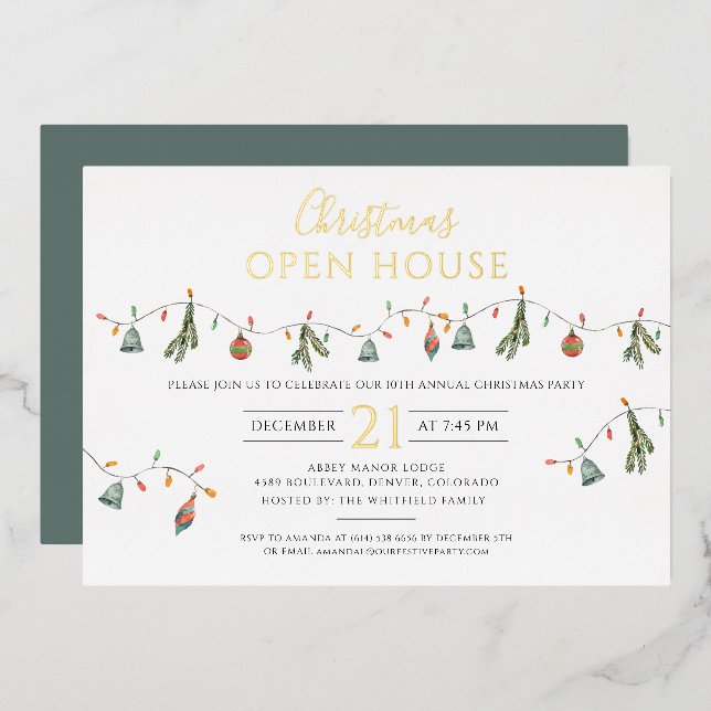 Carte De Vœux En Aluminium Noël Entreprise Open House Party Gold (Recto/Verso)