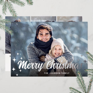 Carte De Vœux En Aluminium Noël étincelant 4 PHOTOS Salutation Argent
