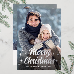 Carte De Vœux En Aluminium Noël étincelant 4 PHOTOS Salutation Argent