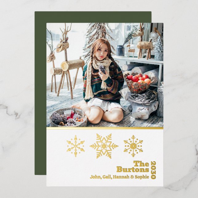 Carte De Vœux En Aluminium Noël Famille Photo Snowflake Gold (Recto/Verso)
