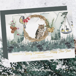 Carte De Vœux En Aluminium Noël Joie Woodland Forest Gold Nature