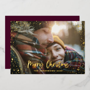 Carte De Vœux En Aluminium Noël moderne script photo minima étoile violet