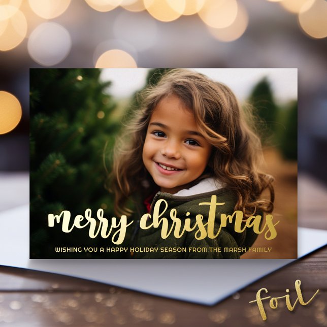Carte De Vœux En Aluminium Noël photo horizontale Noël botanique (Gold Foil Christmas Photo Card - Modern Holiday Greeting)
