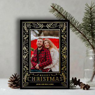 Carte De Vœux En Aluminium Noël Photo Or Style Vert Doré