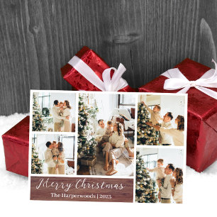 Carte De Vœux En Aluminium Noël Rustic Reindeer Family Photo Collage