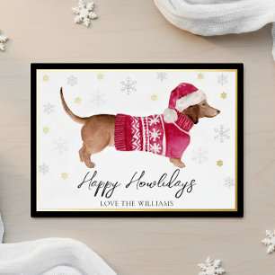 Carte De Vœux En Aluminium Noir Joyeux Howlidays Aquarelle Chien Dachshund
