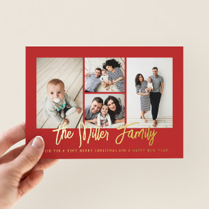Carte De Vœux En Aluminium Nom de famille personnalisé 4 Photo Collage