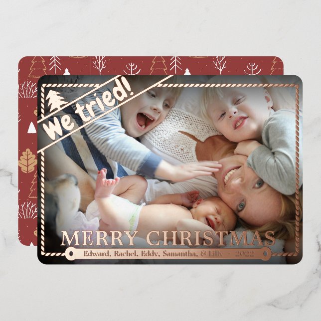 Carte De Vœux En Aluminium Nous Avons Essayé | Funny Christmas Photo Humour | (Recto/Verso)