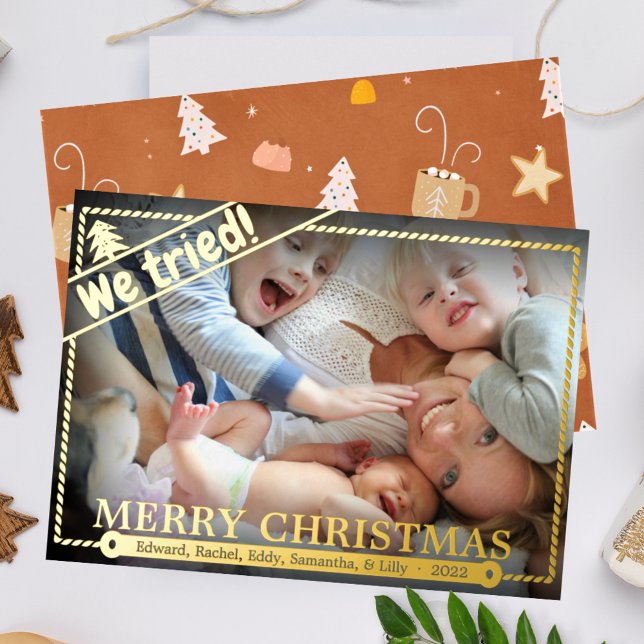 Carte De Vœux En Aluminium Nous Avons Essayé | Funny Christmas Photo Humour | (Créateur téléchargé)