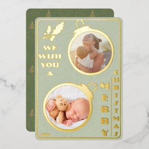 Carte De Vœux En Aluminium Nous vous souhaitons un joyeux Noël   Deux photos 