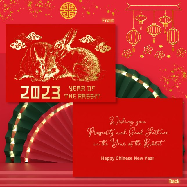 Carte De Vœux En Aluminium Nouvel An chinois 2023 Rabbit Gold (Créateur téléchargé)